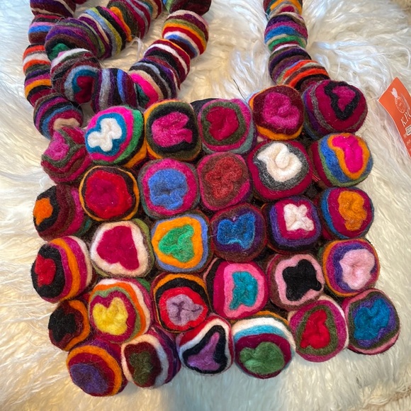 K.P.C. craft Handbags - Handmade colorful woolen Pom Pom purse from Nepal.
